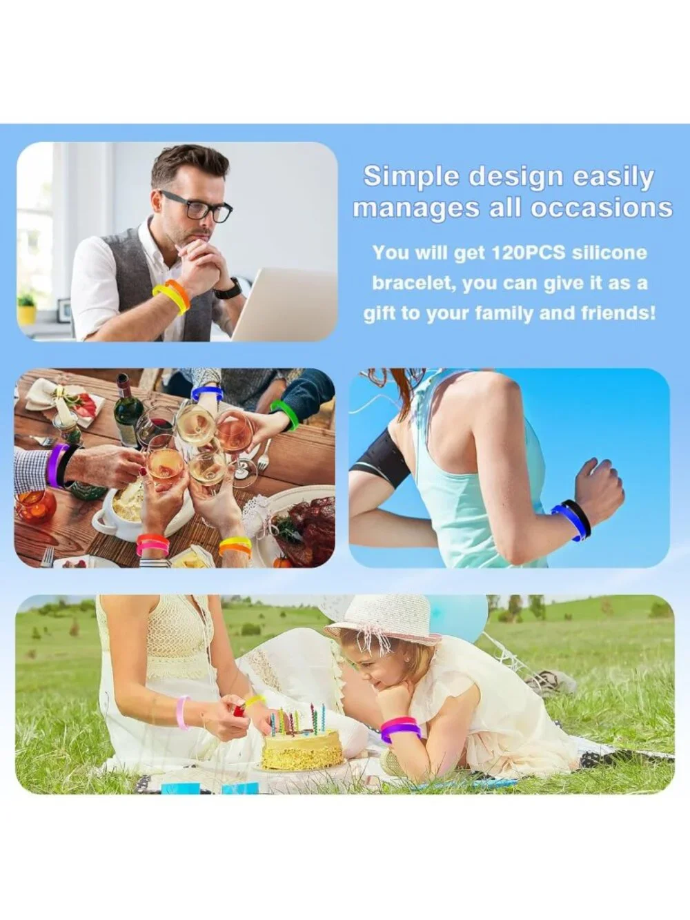 Vibrant Silicone Wristbands - 120 Blank Rubber Bracelets for Teens & Adults